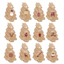 Homievar 48 PCS Christmas Tags Gift for Presents Kraft Paper Hang Labels with Red and Black Plaid Tree Shape DIY Craft Xmas Package Tag & 32 Feet Twine Rope Wrap
