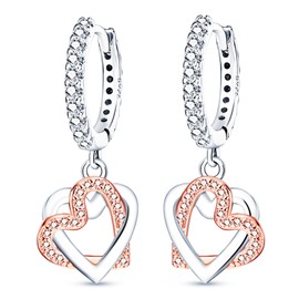 NUJIFFY Earrings for Women Trendy, 925 Sterling Silver Earring Jewelry, Fashion Small Heart Drop Dangle Retro Graduation Birthday Gifts