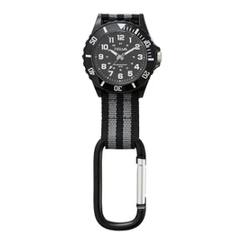 Klepher CB-A391-BKB Men's Pocket Watch, Carabiner Watch, Analog, Waterproof, Nylon Strap, Black, Dial, Black, Military