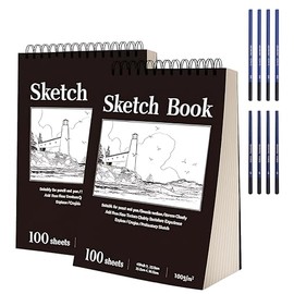 2Pcs Set Sketchbook, Bloc de Bocetos + 8 Pinceles Profesionales, 12 x 9 Pulgadas, 100 g/m², 100 Hojas, Nergo, Microperforado para un Fácil Desgarro,Ideal para Artistas Profesionales y Aficionados