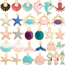 Anjulery 30Pcs Ocean Themed Charms for Jewelry Making and Crafting - Assorted Enamel Charms for Bracelets Necklaces Pendants Earrings (Ocean)