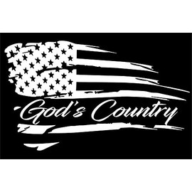 Distressed American Flag- God's Country - Patriotic US Constitution- Vehicle Window Vinyl Decal- Wall Home Decor Sticker (14" T x 23" W)