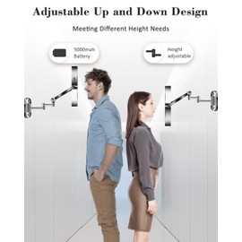 30X/1X Wall Mounted Lighted Makeup Mirror, 9'' Height Adjustable Double Sided 5000mAh Rechargeable Magnifying Bathroom Mirror with Light, 3 Color Modes Touch Dimmable Extended Arm 360 Rotation