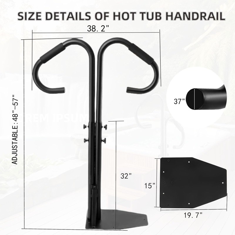 Two-Way Hot Tub Handrails w/Slide-Under Mount Base ，360° Swive SPA