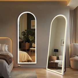 LDB_BUILDING 65"x26" Full Length Mirror with LED Light, Floor Standing Mirror w/Dimming & 3 Color Lighting, Arched Wall Mirrors for Bedroom, Living Room, Dressing Room, Home Decor