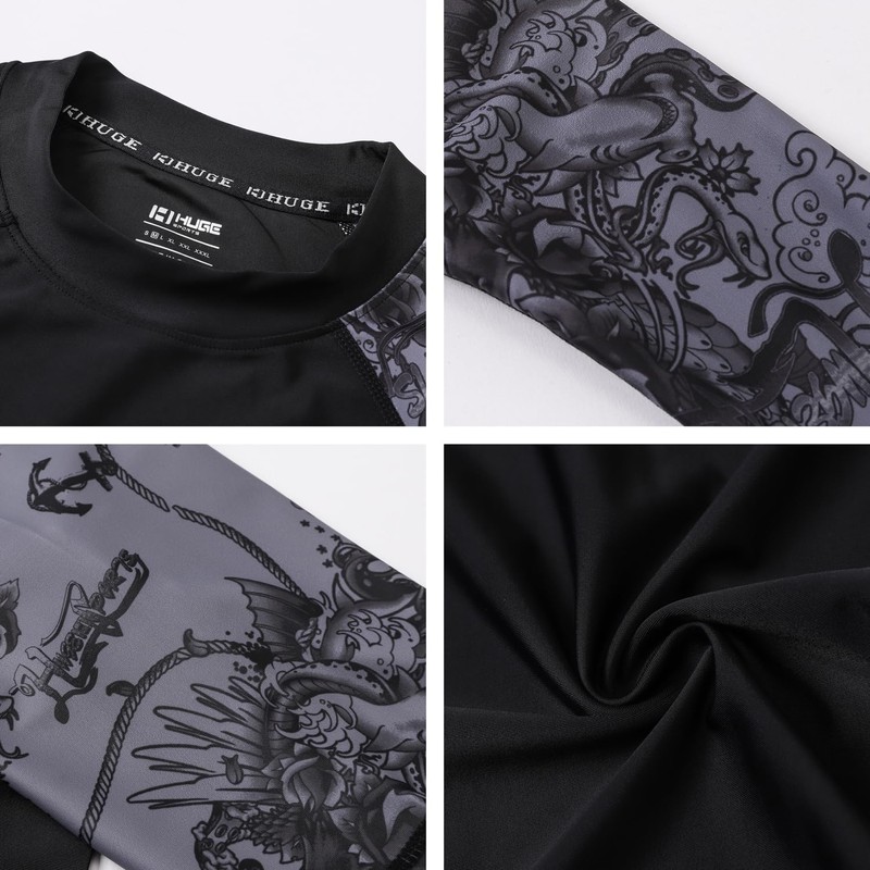 HUGE SPORTS Men's Splice Sun Protection Rash Guard Short Sleeves(Piracy,2XL)