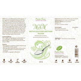 MSM-Pulver Methylsulfonylmethan Kristalle Organischer Schwefel - Premium-Qualität 99,9% Rein Geruchlos - Organic Sulfur Powder | PureRaw 350g