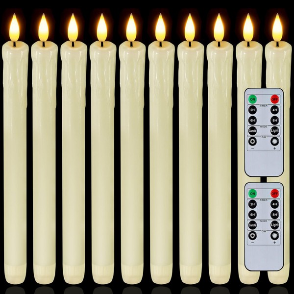 Homemory 12 Pcs Real Wax Flameless Taper Candles with Remote