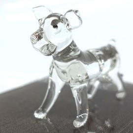 Sansukjai Frenchie Miniature Tiny Figurines Hand Blown Glass Art Animals Collectible Dog-Lover Gift Home Décor (Clear Stand)