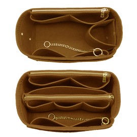 LEXSION 3 in 1 Felt Purse Organizer Insert Bag in Bag with a Bottle Holder Shaper 8026 Light Brown M