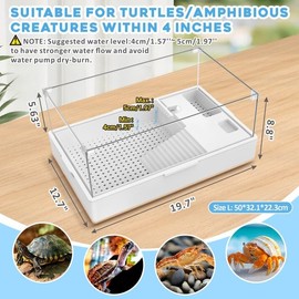 GOZILLA Large Turtle Tank Kit+Water Pump, Acrylic Turtle Tank Starter Kit with Adjustable 5W Water Pump and Two Shower Heads, Multi-Functional Area for Small/Medium Turtles(Large-White Tank).