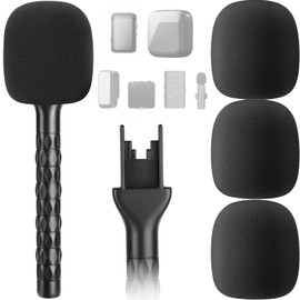 Facmogu Handheld Wireless Mic Threaded Handle With 3PCS Pop Filter, Mic Handle for DJI Microphone Handle Compatible With Rode Wireless Go II/Pro, Handheld Mount Adapter for DJI Mic 1/2