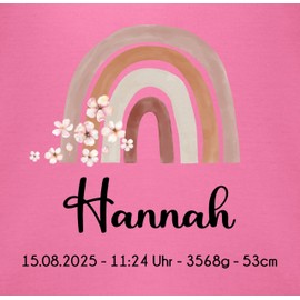 Geschenk mit Namen personalisiert by Shirtracer - Baby Bib - Rainbow with Name | Rainbow Miracle | With Birth Date Name Date Time Weight and Size, 2 Pink