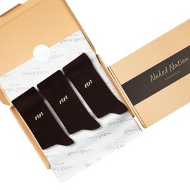 Naked Nation Luxurious Bamboo Socks, 3 Pairs, Soft Top, Breathable, Comfortable, Planet Friendly Gift Box, Dress Socks for Men & Women, British Brand, (Brown, M)
