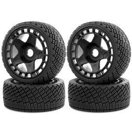 REDSPIDER•1/8 RC Rally Car Tires On Road Tyres 17mm Hex Plastic Wheels Rims Compatible with 1/7 1/8 Scale Racing Car KM WRC C3 ARRMA Felony Infraction Limitless RC On-Road Car (Black)