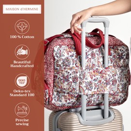 Maison d' Hermine Weekend Bag Cotton Quilted Duffel Overnight Luggage Weekender Gym Bag for Mothers Day Gifts Travel Men Women Business Travellers Family Trip, Kerala - Red