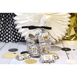 Cheers To 50 Confetti Polka Dot 50th Birthday Anniversary Party Mini Chocolate Candy Bar Sticker Wrappers, 45 1.4" x 2.6" Wrap Around Labels by AmandaCreation, Great for Party Favors