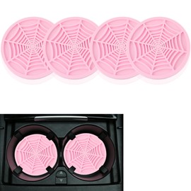 4PCS Silicone Car Coasters,Unique Spider Web Non-Slip Car Cup Holder Coaster Car Interior Accessories,Universal 2.75 Inch Car Drink Coaster for Women Men (Pink)