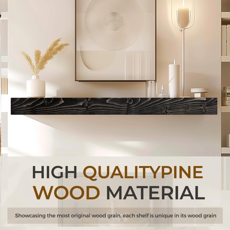 YLYHSST 60" Fireplace Mantel, 3'' Thick Handmade Rustic Solid Wood