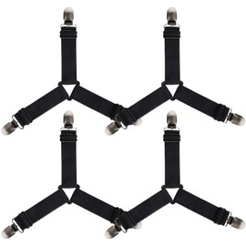YL traV Sujetadores para sábanas, Ajustables, Ligas elásticas de triángulo, para sábanas, Fundas de colchón, cojín de sofá, Negro, 4 Pack-Short