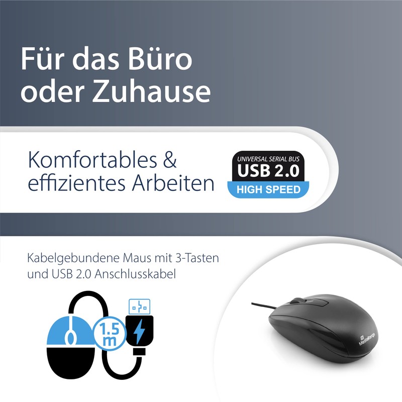 MediaRange kabelgebundene 3-Tasten Maus, mit optischem Sensor, schwarz