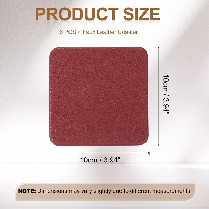 sourcing map 6 Pcs Faux Leather Coasters, 3.9 x 3.9"
