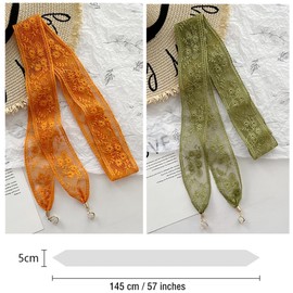 RuiChy 2 Pcs Lace Braiding Hairbands for Women, Embroidered Daisy Headband Hollow Out Floral Scarf Tie Neckerchief Headwrap Wristband Multipurpose Handbag Handle Wrap Ribbon Hat Pendant Decoration