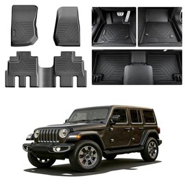 Alfombrillas para Jeep Wrangler JK 2014, 2015, 2016, 2017, 2018, 4 puertas (no para JL o 2 puertas), TPE para accesorios Jeep Wrangler JK, negro, fácil de limpiar