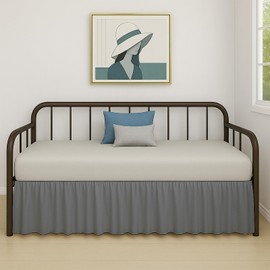 Cottington Lane Ruffled Daybed Skirt with Split Corner, Premium Hotel Quality Brushed Microfiber Twin Size Gather Dust Ruffle 16 Inch Drop Sofa Bedskirt, Easy Fit, Stay in Place, Dark Grey