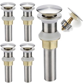 Rockgoya Bathroom Sink Drain,5 Pack Drain Stopper Bathroom Sink Without Overflow,Pop Up Drain Assembly with Detachable Strainer Basket,Built-in Anti-Clogging Strainer,Stainless Steel Brushed Nickel