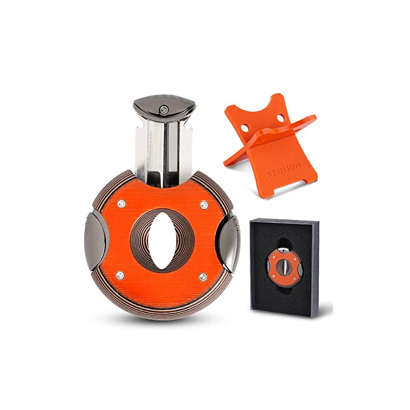 KEENSUN Round G10 V-Cut Cigar Cutter (Orange),60 Ring Gauge, Ergonomic