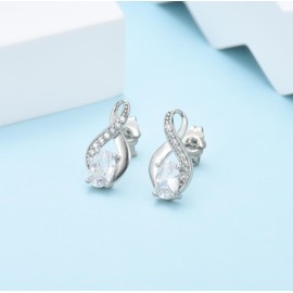 Silver Stud Earrings for Women Girls, White Gold Plated Hypoallergenic Infinity Studs Earrings with White Cubic Zirconia Dainty Jewelry Gifts for Birthday Wedding
