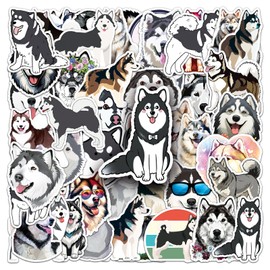 Pack of 50 Alaska Dog Stickers for Laptop, Luggage, Bumper, Motorcycle, Guitar, Fridge, Car, Waterproof Vinyl Kawaii Animal Sticker, Adult Teenager Gift, Dog Cartoon Graffiti Sticker