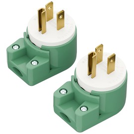 (2 Pack) 90 Degree USA Canada Male Plug Nema 5-15P 3 Pole Angle DIY Plug, 15A 125V USA 3Pin Right Angle AC Plug, Nema 5-15P Angled Rewireable AC Plug,12 Direction Male US 3Pole AC Connector, Green