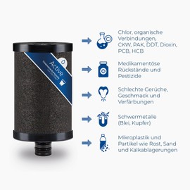 Alb Filter Active Replacement Cartridge, Pack of 3, Drinking Water Filter, Reduces Harmful Substances, Microplastic, Chlorine, Lead, Pesticides, Made in Germany