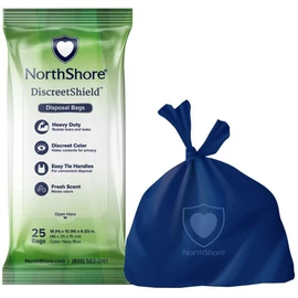 NorthShore DiscreetShield Disposal Bags for Adult Diapers, 25-Count, Opaque Navy, Scented, Easy-Tie Handles