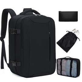 Xkdoai Hand Luggage 40 x 20 x 25 cm for Ryanair Aeroplane Travel Backpack with Luggage Organiser 3 Sets Small Travel Bag Carry On Luggage Unisex Travel Bag Backpack Travel Bag, black, Rucksack