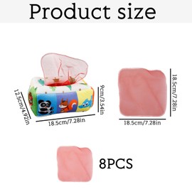 Tabanzhe Baby Sensory Tissue Box- Towel Box with Soft Stuffed High Contrast Crinkle Stuffers Children's Early Learning Sensory Tissue Box Gifts for Infant Toddlers Boys Girls