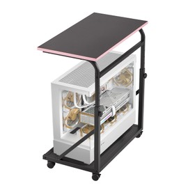 FUSLITE Ergonomic Height Adjustable Computer Tower Stand, 2-Tier CPU Holder Cart Under Desk, PC Floor Stand for Office Gaming Black and Pink