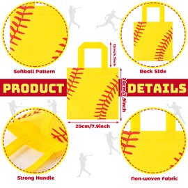 24 Pieces Softball Nonwoven Bags Softball Party Favor Bags 7.9 x 7.9 Inches Softball Candy Goodie Treat Bags with Handles for Kids Adults Birthday Softball Party Supplies