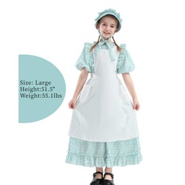 Nuoqi Prairie Dress - Disfraz colonial para niñas, disfraz de Laura Ingalls Wilder con delantal, verde claro, 4-5