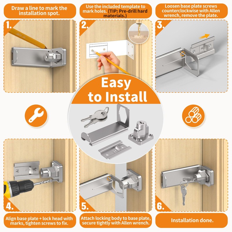 StickNGo 90 Degree Sliding Door Lock, Security Right Angle Hasp