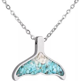 Megical Basket Stainless Steel Gemstone Beach Necklace Turquoise Stone Pendant Whale Tail New