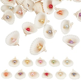 MAYJOYDIY 66Pcs 11Styles Shell Pearl Pendant Charms Enamel Seashell Charms with Pearl Beads Natural Shell Jewelry Making Accessories for Bracelets Earrings Necklace DIY Crafts