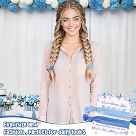 CORNER LACE Blue Flowers Bridal Shower Hair Ties Party Favors, Something Blue Theme Floral Bachelorette Elastic Knotted Hair Bands Cards Bridesmaid Proposal Bride Wedding Gifts Hair Accessories Decor