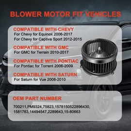 STZJAYE AC Heater Blower Motor HVAC Fan Motor 700211 Compatible with Chevy for Equinox 2006-2017, for Captiva Sport 2012-2015, for Terrain 2010-2017, for Torrent 2006-2009, for Vue 2008-2010