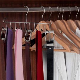 Relaxdays 1 x Metal Belt Holder Tie Holder Space Saving 12 Hooks Ties & Belts Wardrobe Silver