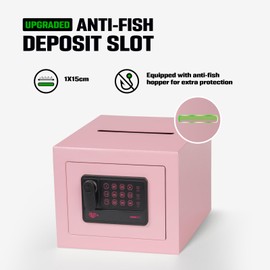 ISLANDSAFE Electronic Drop Small Safe Box Money Cash Safe with Digital Keypad & Keys，Mini Security Lock Safe Boxes for Coin Home Office Hotel Rooms Business Jewelry Gun (Light Pink)