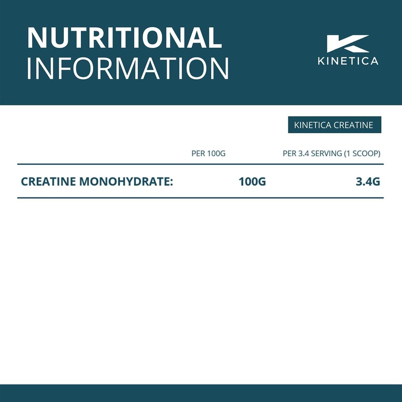 Kinetica 100% Creatine Monohydrate Powder, Gluten Free, Suitable for Vegans,