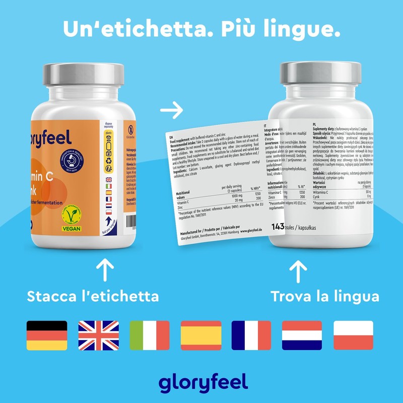 Vitamina C, 180 Capsule, 500 mg + Zinco 10 mg,